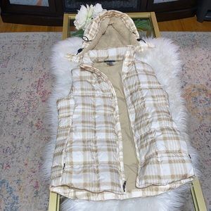 Patagonia Down With It Puffer Vest Hood Brown Plaid Size Medium M